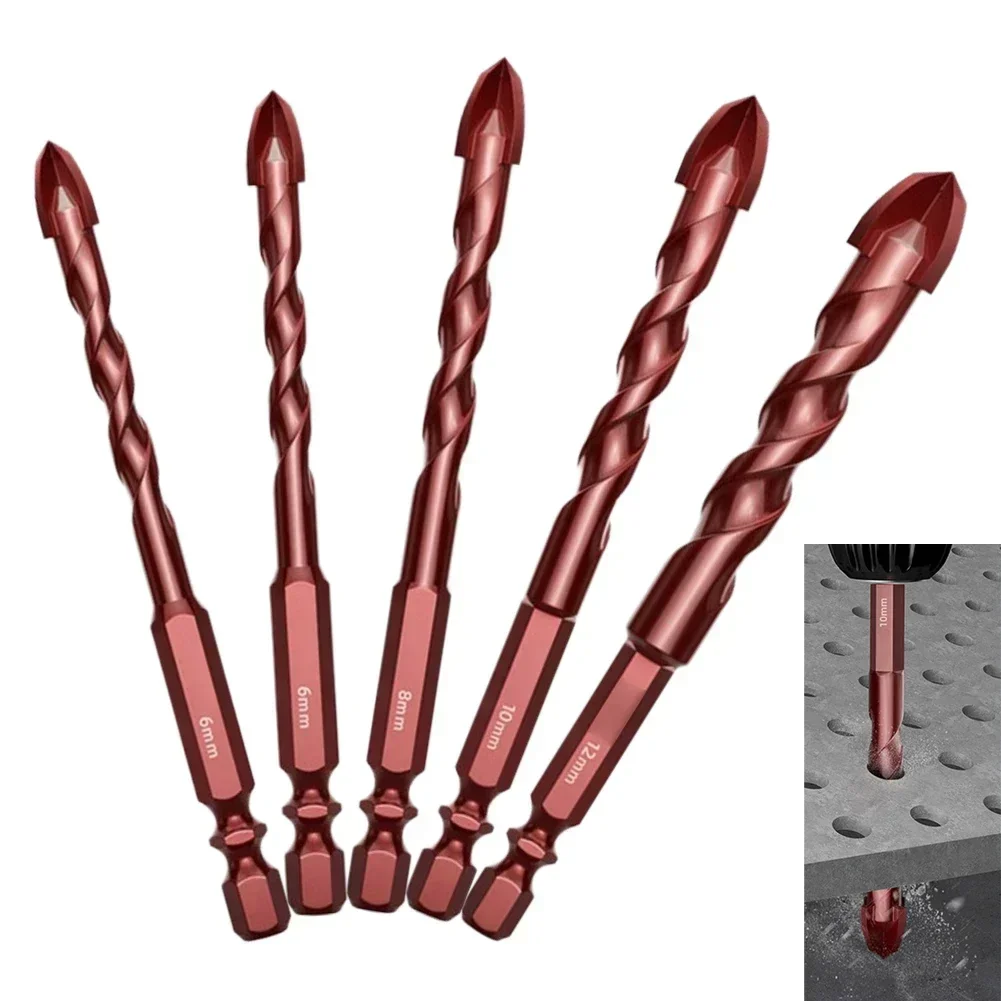 Juego de brocas de vástago hexagonal para madera, Metal, hormigón, azulejo, vidrio, 6-12mm, 1/4 pulgadas, 5 piezas