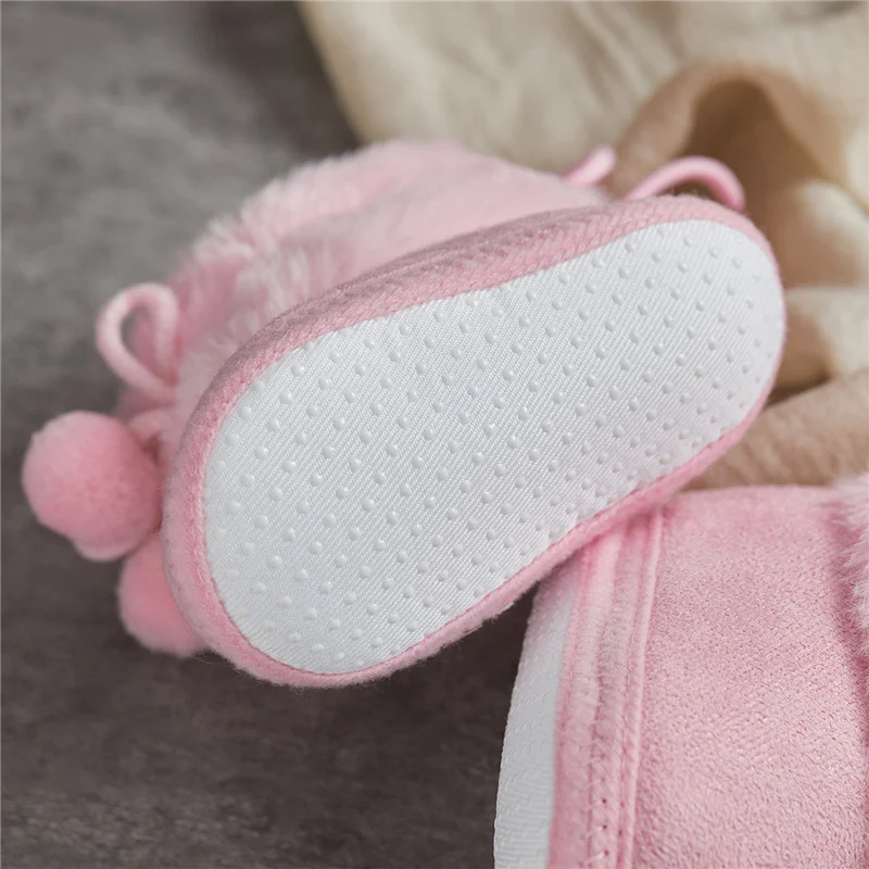 Suefunskry Toddler Baby Girls Boys Boots Winter Warm Soft Sole Fluffy Lace up Boots Cute Plush Pom Decoration Non Slip Shoes