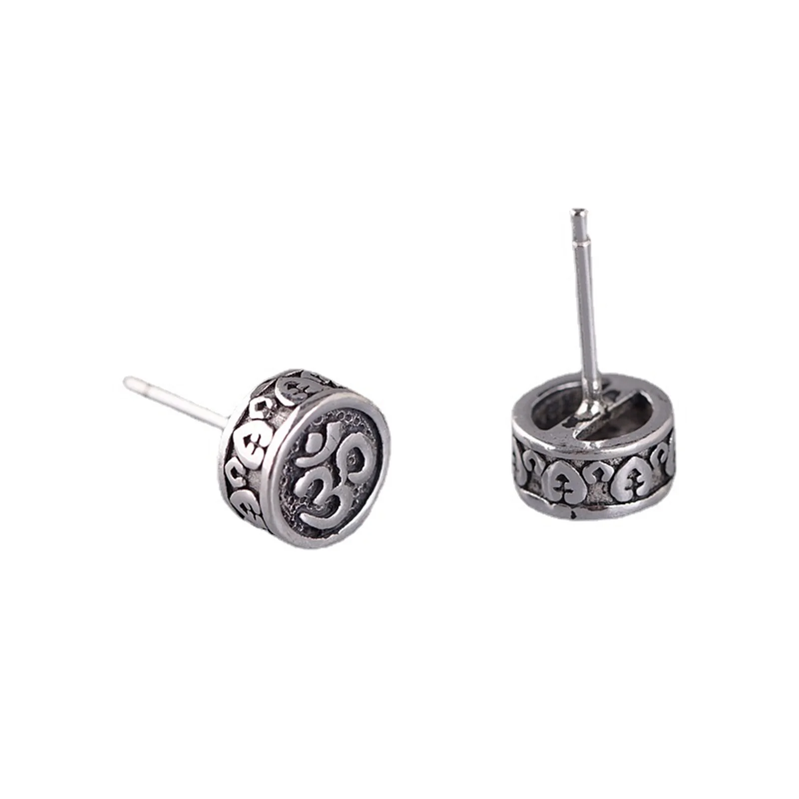 Sterling Silver 925 Om Aum Symbol Small Stud Earrings for Men Women Yoga Meditation Jewelry