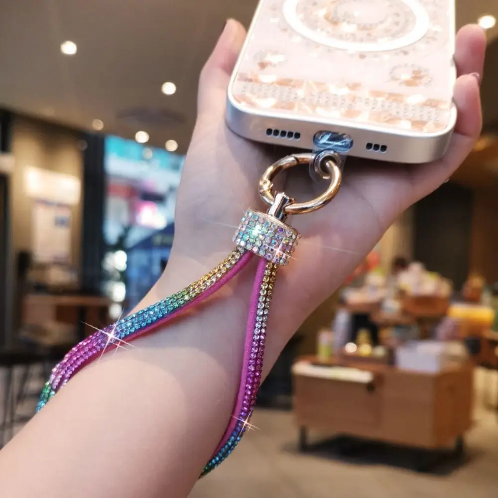 Fashion Keychain Rhinestone Phone Lanyard Bright Bling Bling Diamond Crystal Anti-lost Rope Hanging Cord Phone Accessories