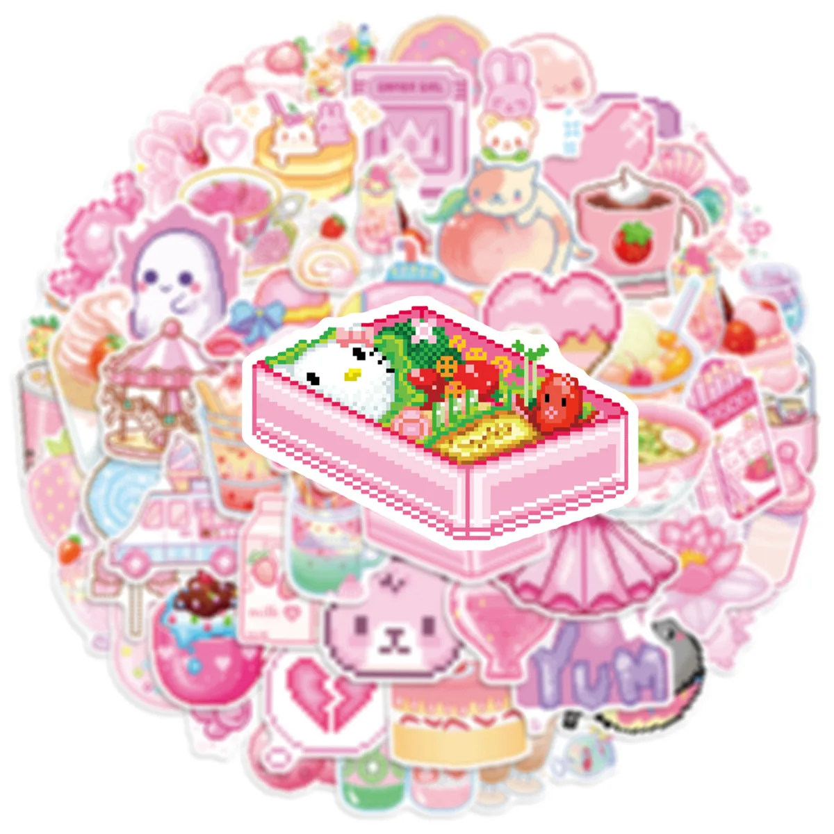 

60PCS INS Style Cute Pink Pixel Cartoon Stickers DIY Bike Travel Luggage Laptop Graffiti Waterproof Sticker Kid Toy Decal