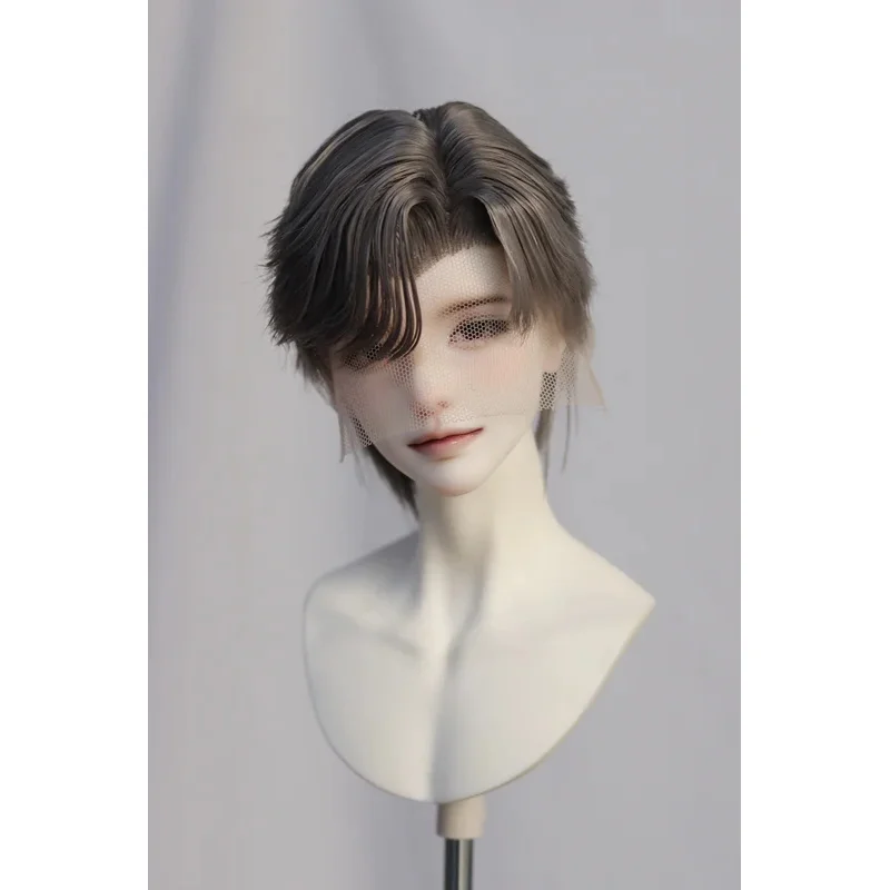 Op voorraad 1/3 8-9 inch Hoge kwaliteit zijde handgehaakt enkelpuntig off-center haarstukje voor poppen, kort kapsel, poppenaccessoires XC