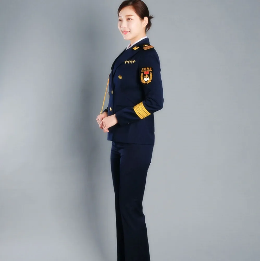 

Seawoman Double Breasted Uniform Navy Blue Female Captain Slim Fit Professional Work Attire Seafaring Student Coat + Pants CT034