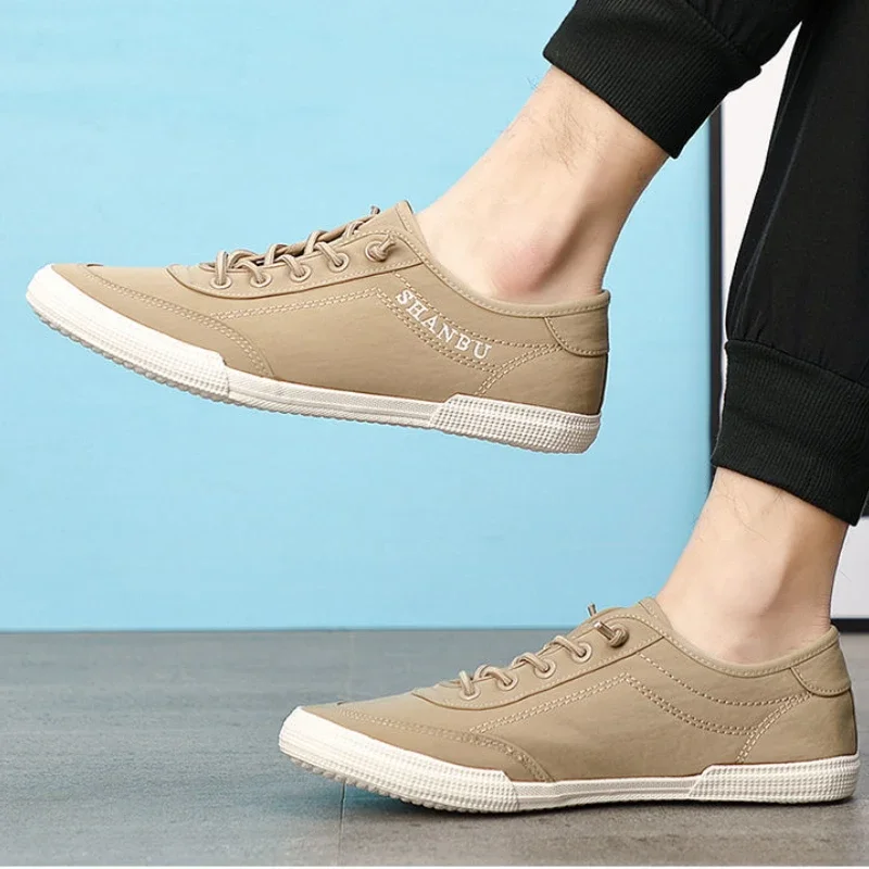 Loafers Walking Men Shoes Men Casual Shoes 2023 Spring Lace-up Sweat-Absorbant Breathable New Casual Canvas Sneakers