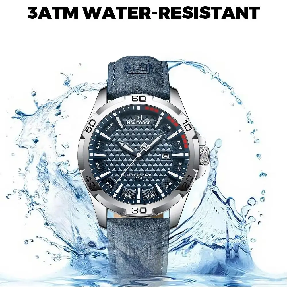 NAVIFORCE Mens Luxury Quartz Sports Wristwatch Leather Band Shockproof 3ATM Waterproof Date Daily Casual Male Fashion Watch