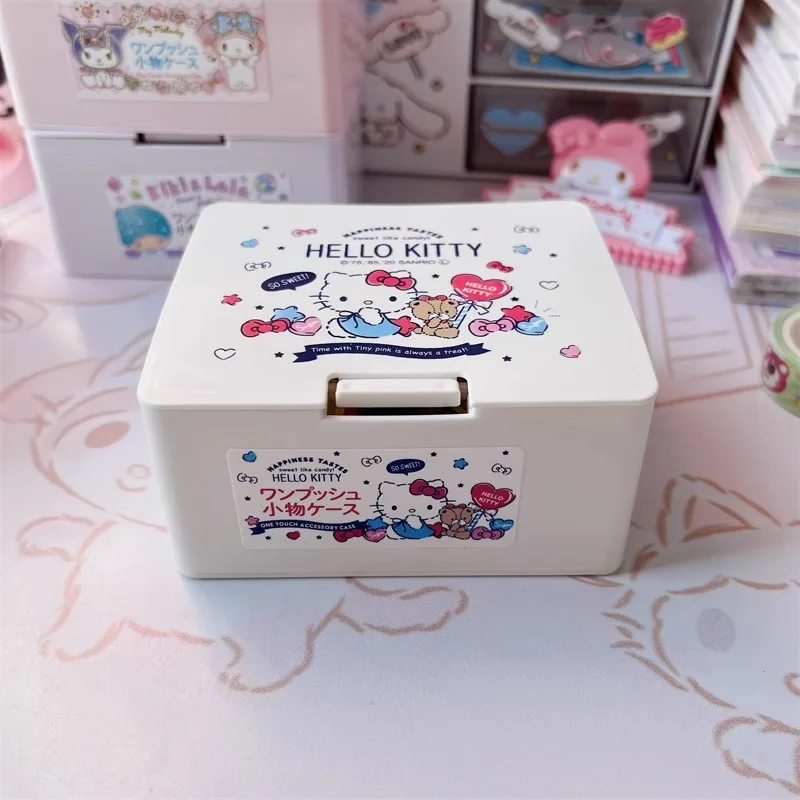 Sanrio My Melody Kuromi Cinnamoroll caja de almacenamiento de escritorio, organizador de cosméticos apilable plegable, almacenamiento de escritorio para niñas