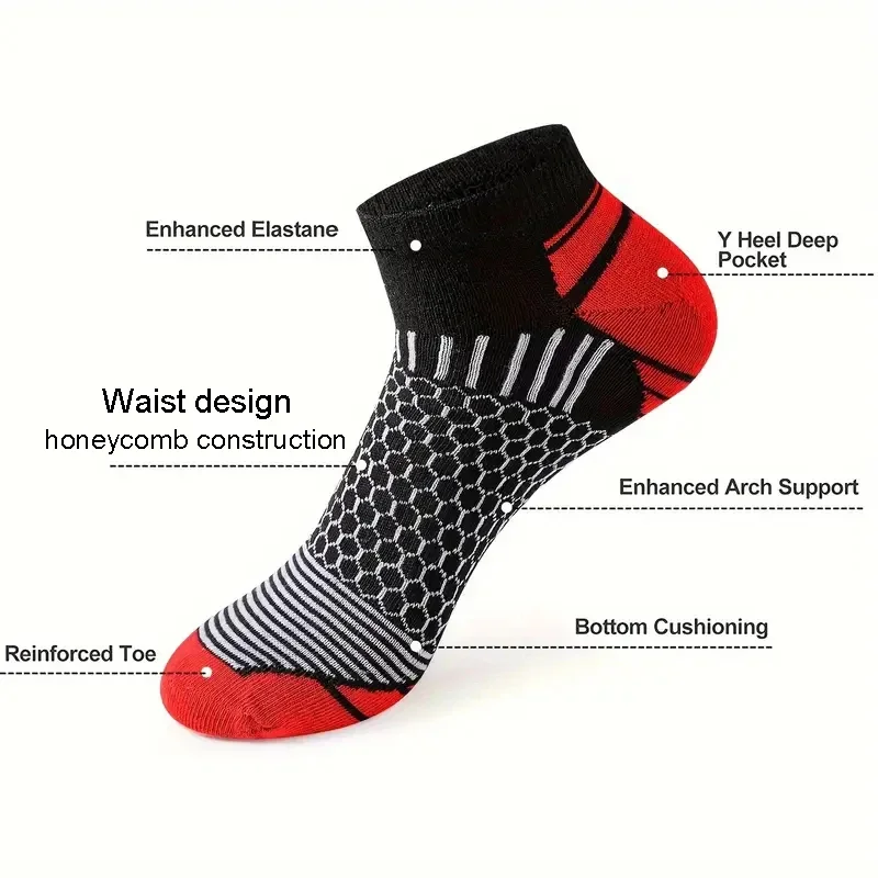 6 Pairs High Qualit Athletic Socks Men's Ankle Socks Running Cyclling Waist Honeycomb Design And Firm Sports Leisure Socks Gifts