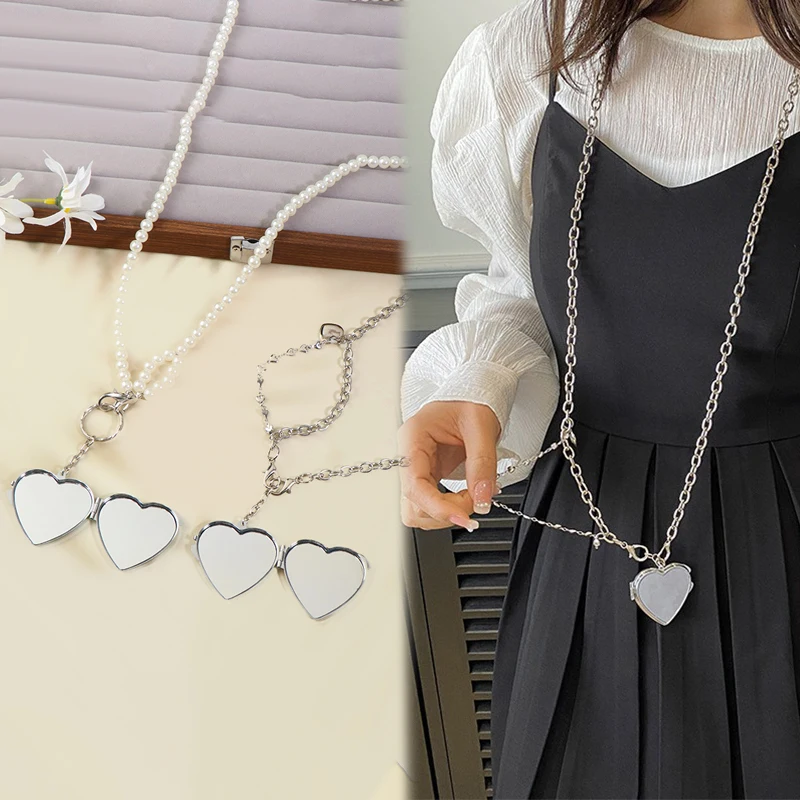 

Модное корейское длинное ожерелье с жемчугом, цепочка для сумки через плечо с зеркалом в форме сердца для женских ювелирных изделий, подарков