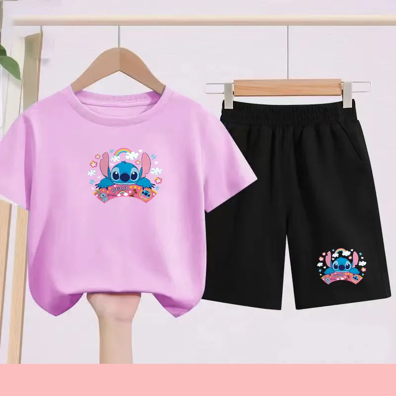

Children's Sportswear Set: Short-sleeved T-shirt +pants with Cartoon and Anime Patterns, Suitable for Girls and Boys Aged 3 To13