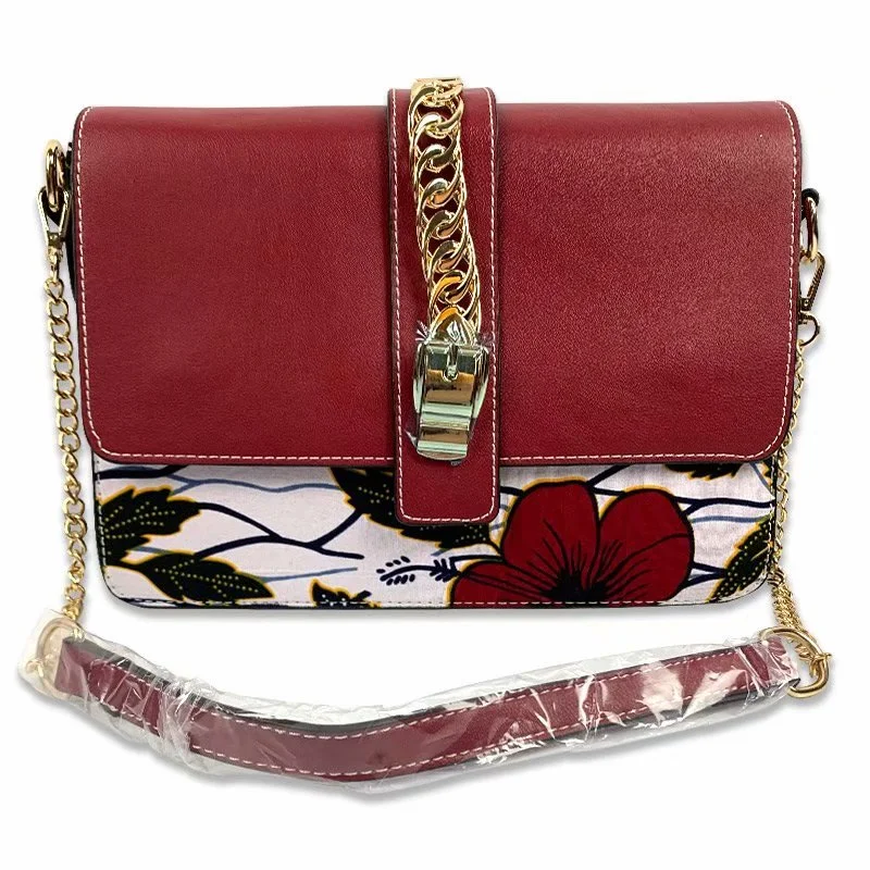

Custom made African wax fabric ankara handbags for women genuine leather tote bags customized
