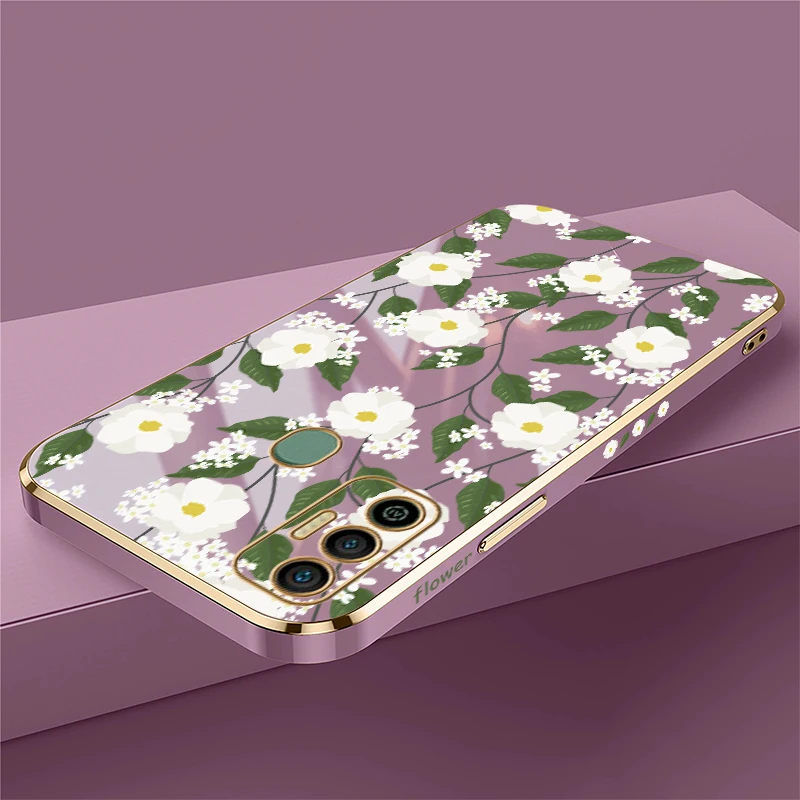 حافظة هاتف لهاتف انفينيكس تكنو سبارك 7T 5 Air 5 6 Go 2024 20 20C 7 8 10 Pro 8C غطاء بنمط أوراق الزهور المقاومة للصدمات #6