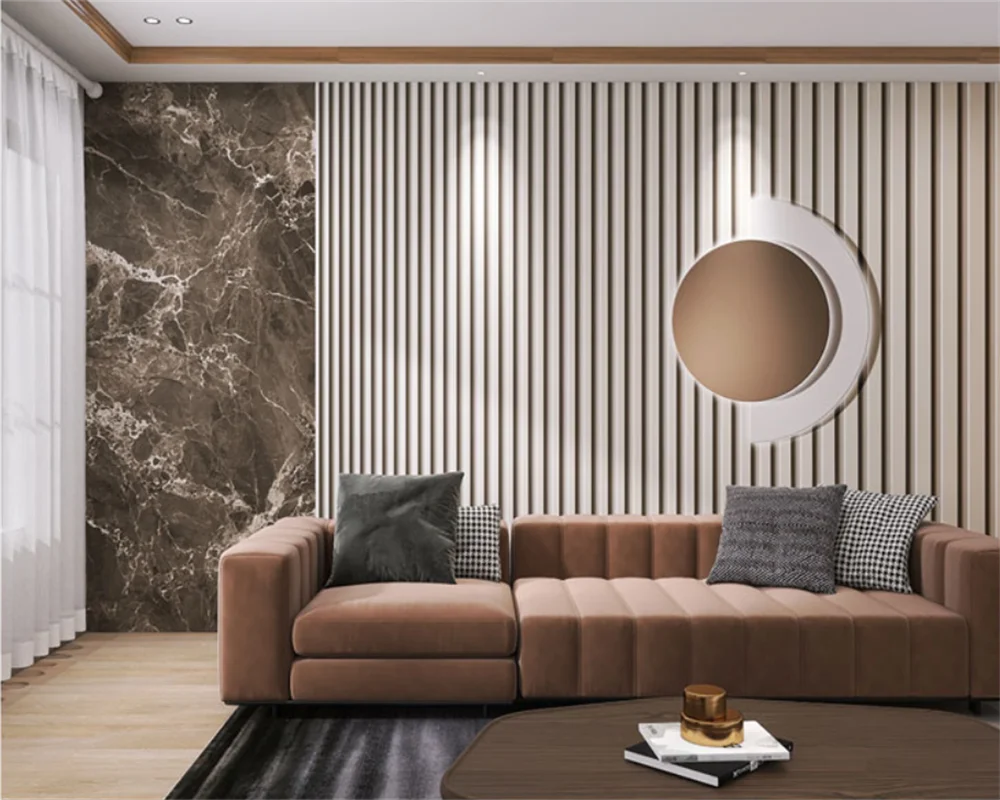 beibehang Custom Wood Grille Marble Hair Salon Bedroom Living Room Interior Decoration Painting Wallpaper papier peint