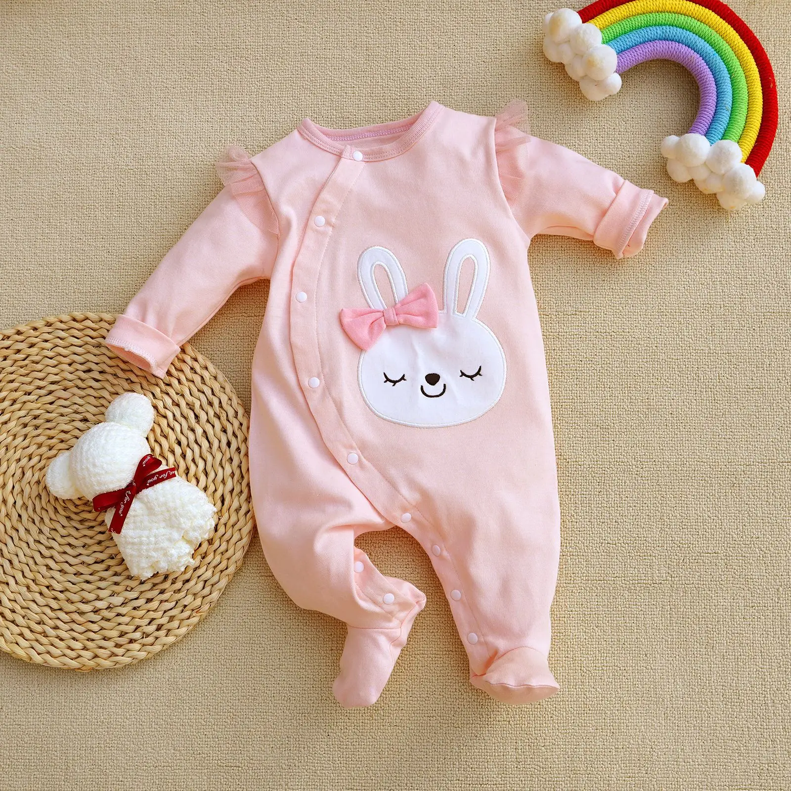 Spring and autumn new baby foot wrap jumpsuit, Ha Yi, long-sleeved cotton one-piece climbing suit