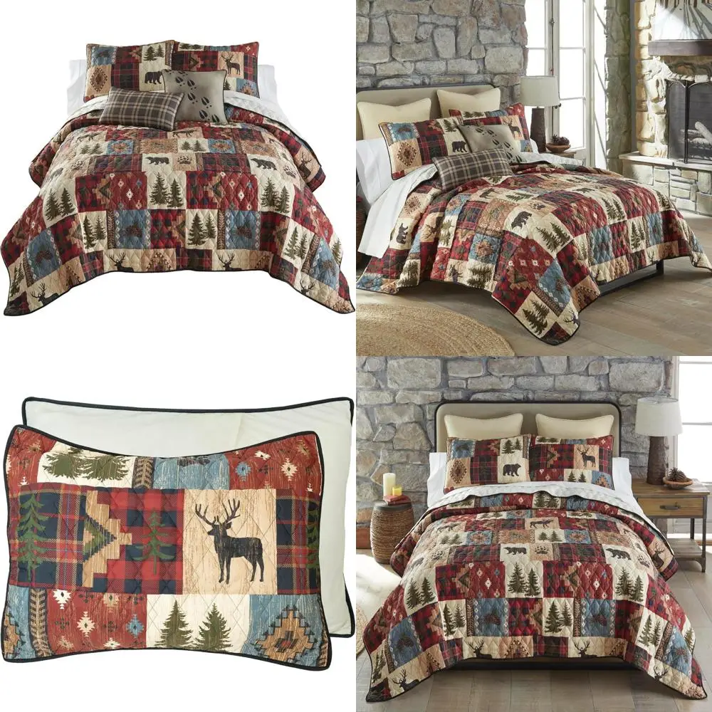 

Стеганый комплект постельного белья из микрофибры Lodge-Themed King Size, состоящий из 3 предметов, 1 одеялом и 2 подушками King Size Shams