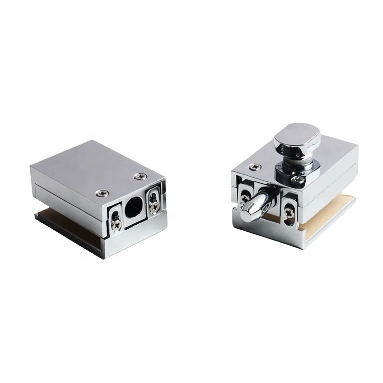 Zinc Alloy Bathroom Glass Shower Locks Ground Bottom Keyless Glass Door Lock Without Cutout square Adjustable Glass Lock