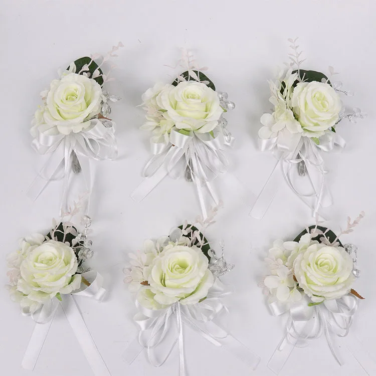 Good Quality Wholesale Bridegroom and Bride White Hand Flower Artificial Flower Corsage