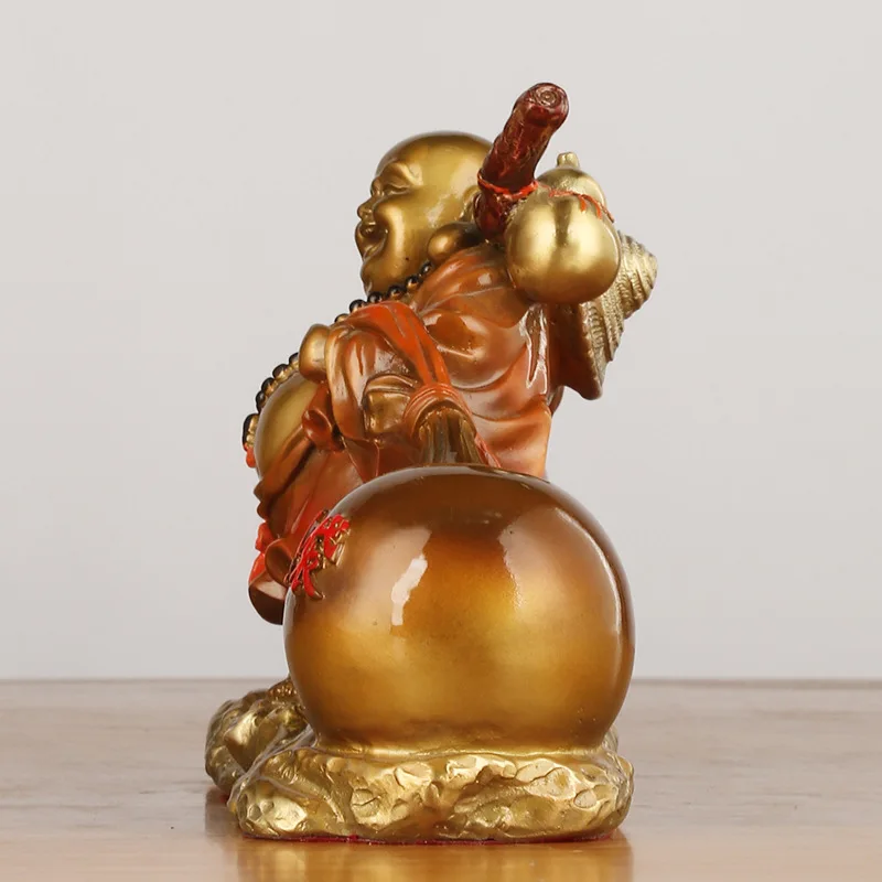 Brass Color Copper Cloth Maitreya Gold Bag Big Belly Laughing Buddha Home Decoration Opening Gift Living Room Ornamen