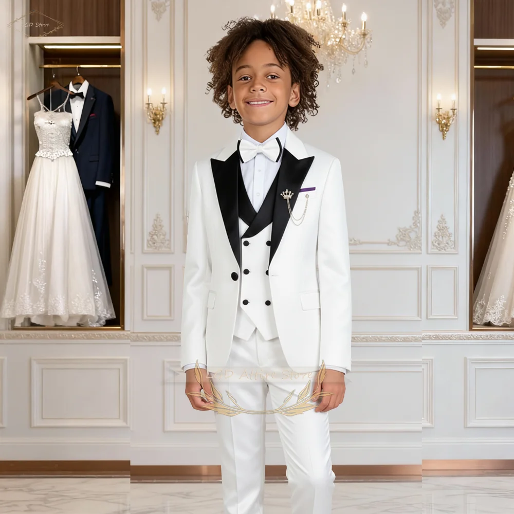 

Kids Boys 3 Piece Elegant Formal Tuxedo Satin Collar Blazer Vest Trousers Wedding Birthday Ceremony Dress