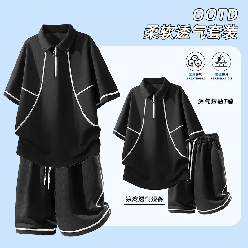 2026 Summer Men's Tracksuit Half Zip Stand Collar Sports Set Contrast Stitch Contrast Design Casual Comfortable Two Piece Outfit