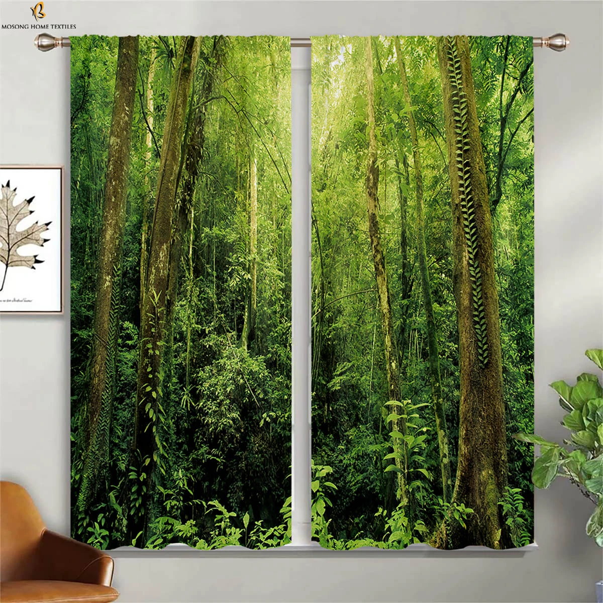 Misty Deep Forest Green Woods 3d Printed Curtains Suitable For Bedroom Living Room Kitchen Turning Decorative Curtains 2 Pieces