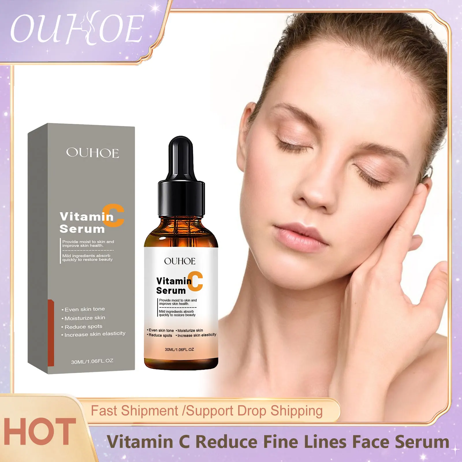 Anti Aging Facial Serum Vitamin C Reduce Fine Lines Forehead Wrinkles Moisturizing Smoothing Skin Repairing Firming Face Serum