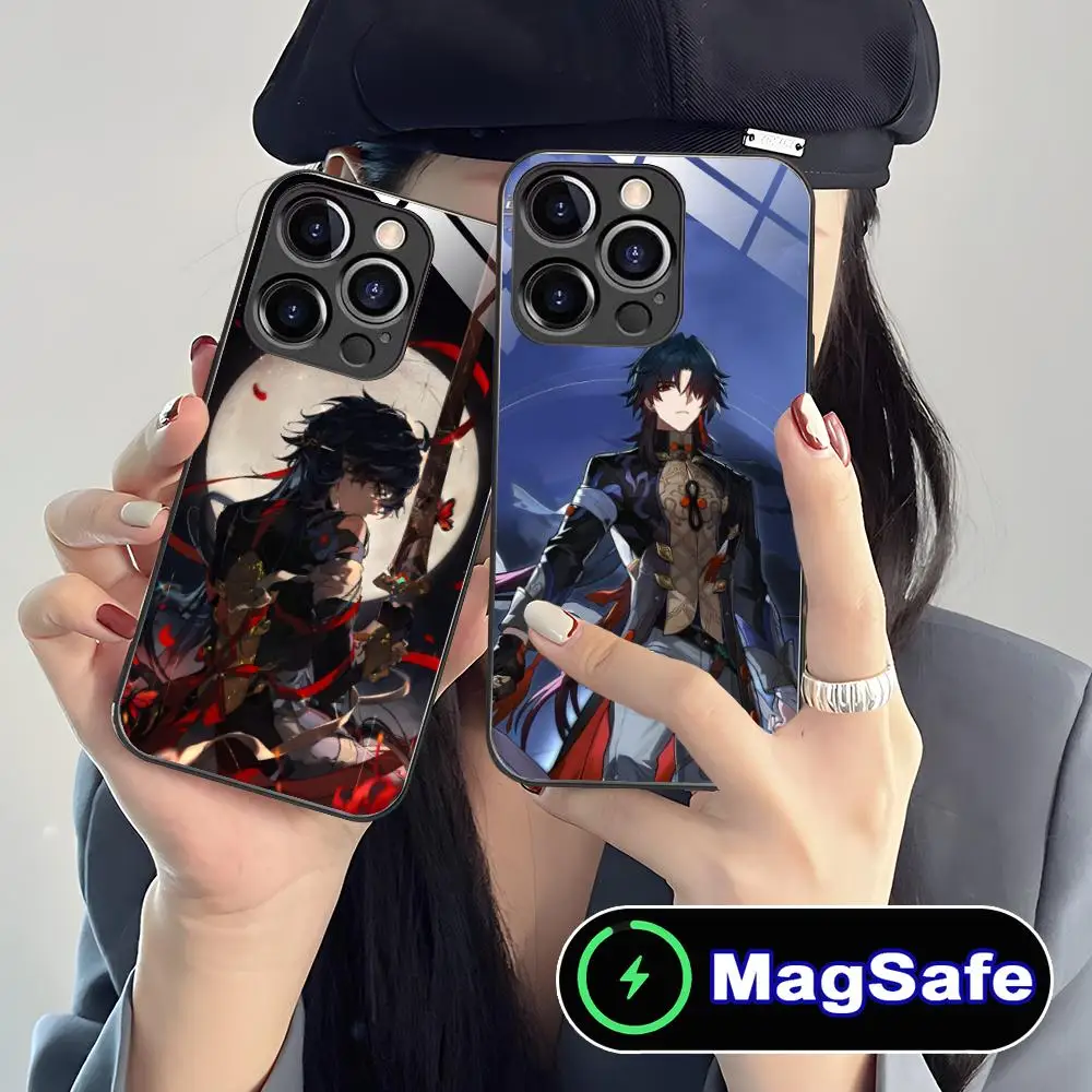 

Чехол для телефона Honkai Star Rail Blade для iPhone 17, 16, 15, 14, 13, 12, 11 Air Pro Max Plus Mini MagSafe, стеклянный красочный чехол, красивый