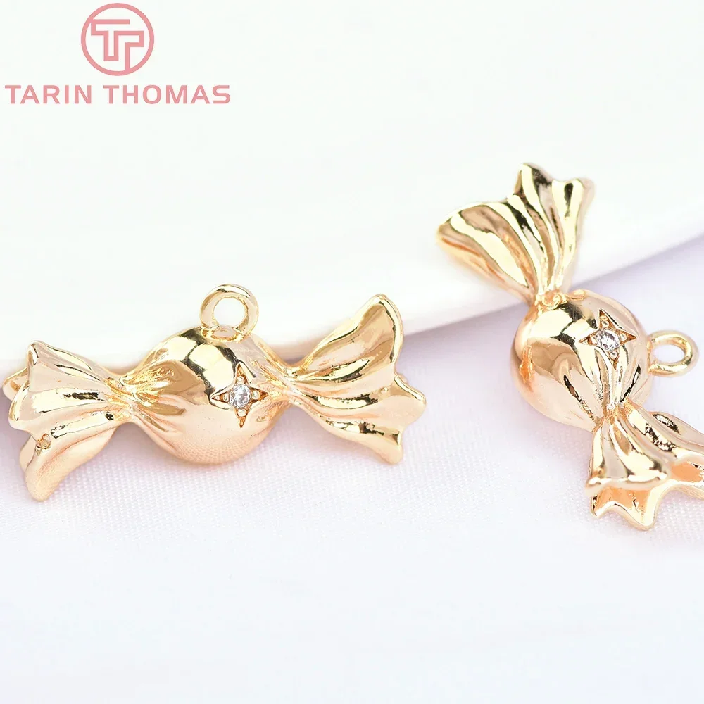 (6012) 6PCS 21x8.5MM 24K Gold Color Brass with Zircon Candy Charms Pendants High Quality DIY Jewelry Making Findings Wholesale