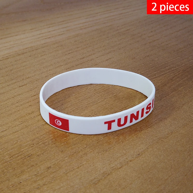 2pcs Tunisia National Flag Wristbands Sports Silicone Bracelet Men Women Rubber Band Patriotic Commemorative Fashion Accessory