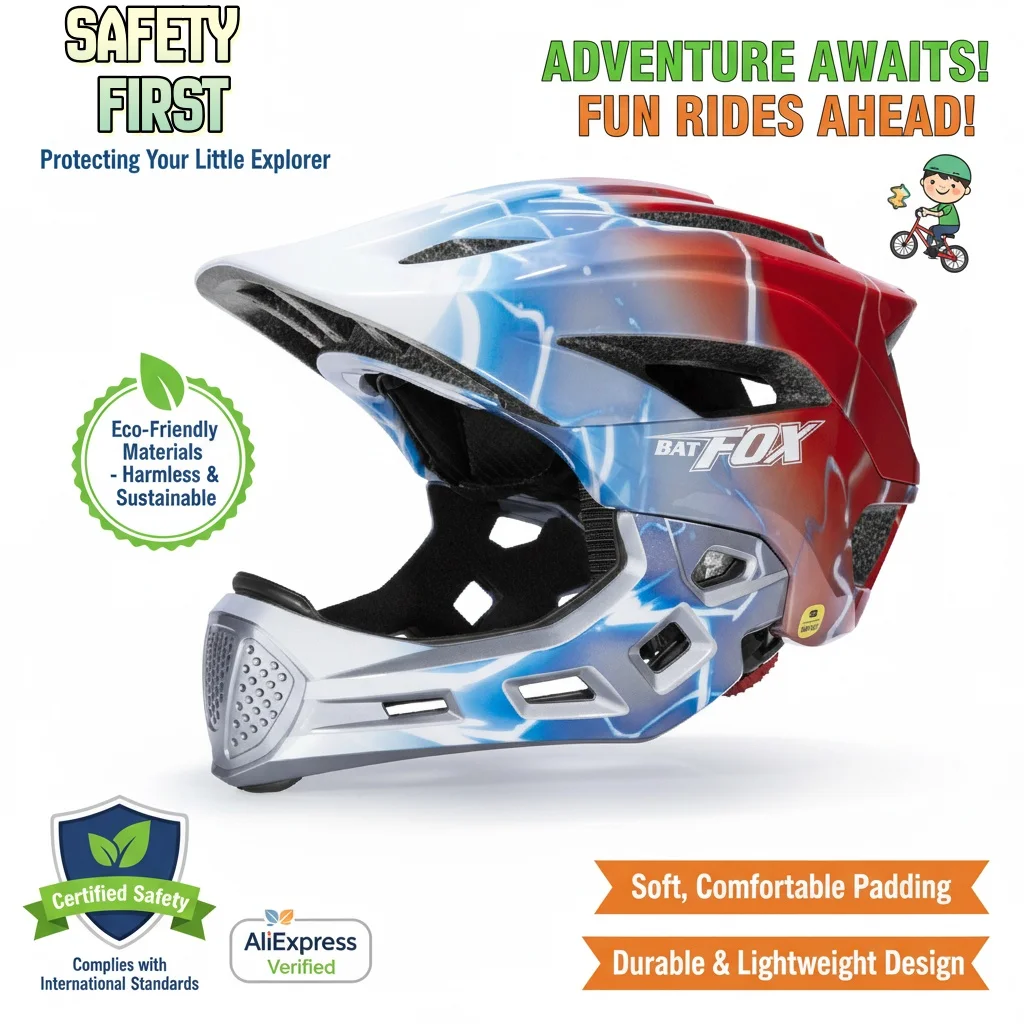 

BATFOX child Bicycle helmet mtb for Biking Shock-Absorbing Liner Safety Certified Detachable Kids Full Face Helmet