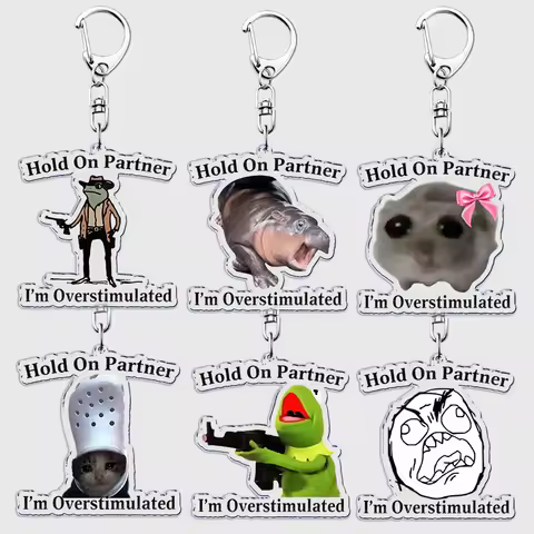 Animal Cat Raccoon Sad Hamster Keychain Keyring for Accessories Bag Hippo Meme Funny Pendant Keyring Jewelry Gifts