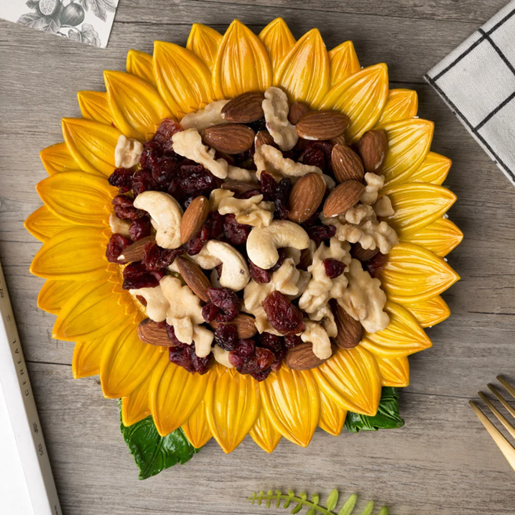 

Creative Dried Fruit Plate Resin Sunflower Tray Decorative Nut Bowl Easy Clean Jewelry Storage Living Room Kitchen Office Use
