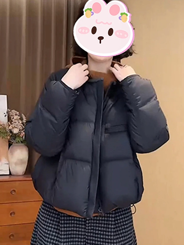 

Warm Casual Loose round Ne Cotton Jaet Women's Korean Sle Color Versatile Thermal Cotton Clothes for Autumn Winter