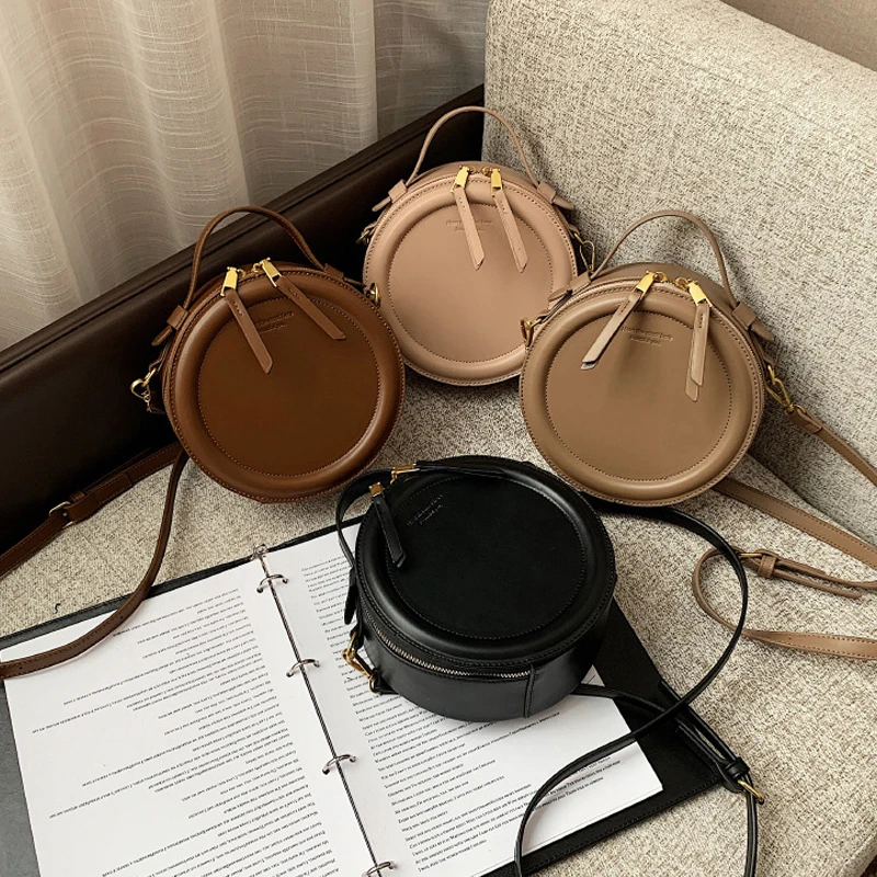 Round Design Lady Handbag Vintage PU Leather Shoulder Bag for Women Fashion Clutch Purses Crossbody Bag Female Travel Totes