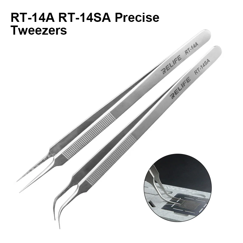 Pinças de Precisão Ponta Reta e Curvada Telefone Cpu ic Repair Clips Ferramenta Manual Reparação do Telefone Móvel Relife-rt14a