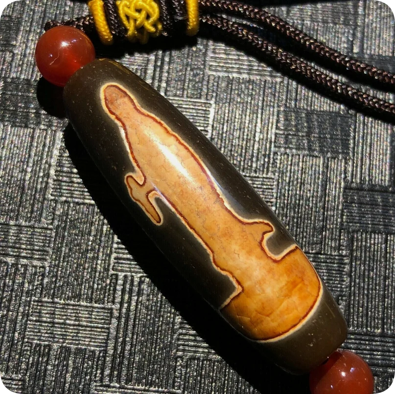 Magic Tibetan Old Agate mercy guanyin Totem dZi Bead pendant 15*49mm C1797