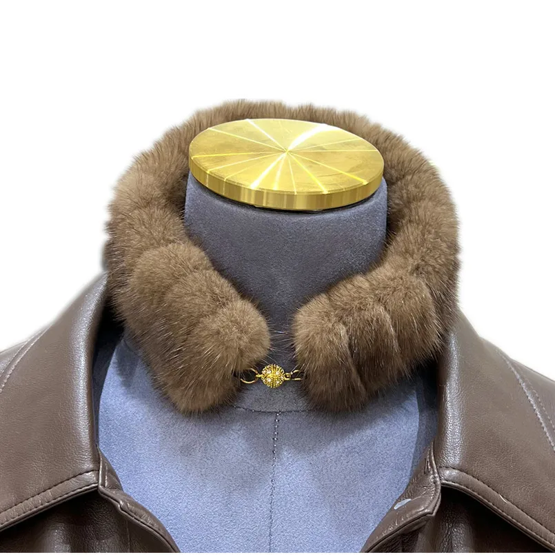 

Genuine Mink Fur Scarf Winter Warm Full Double Side Fur Neck Guard Collar Women Fluffy Muffler