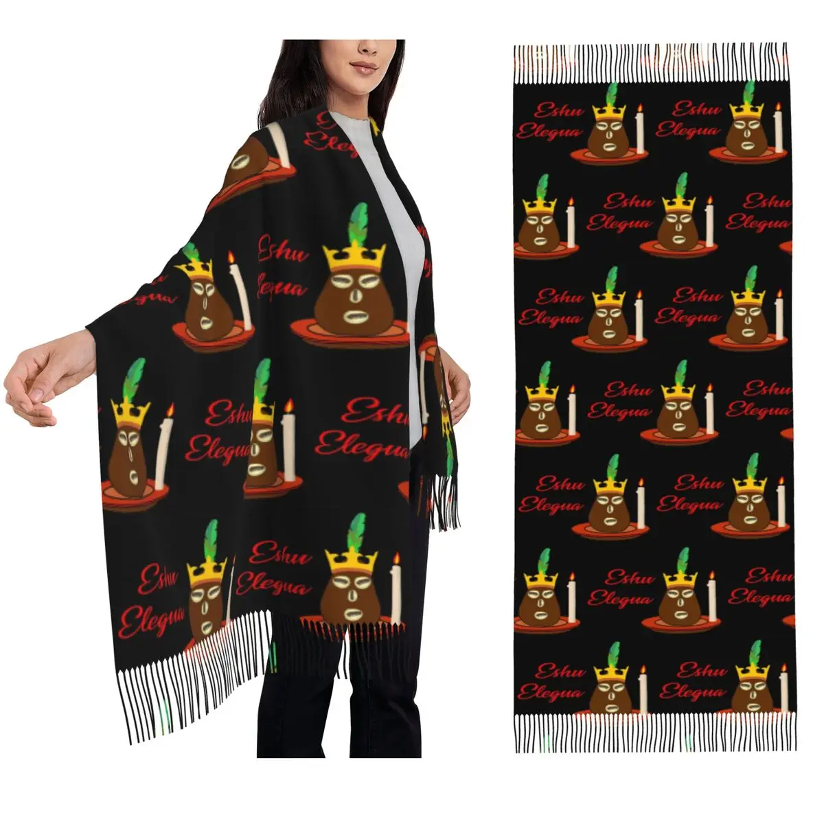 

Шарф Eshu Eleggua, шарфы с кисточками, женские мягкие теплые шали и накидки, большая осенне-зимняя шаль
