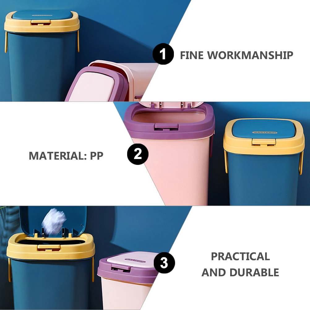 

Garbage Can Kitchen Trash Bin Cover Lid Home Household Waste Container Premium PP Practical Easy Open Modern Style