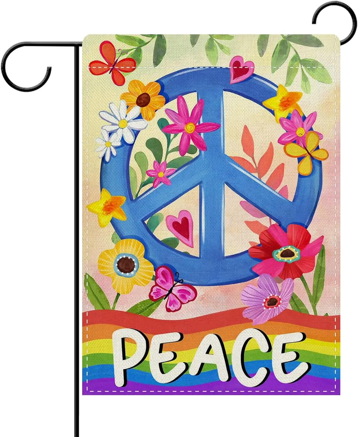 Dyrenson World Peace Decorative Garden Flag, Rainbow Flower Floral Butterfly Yard Outside Home Decorations, Pride Month Burl KKW