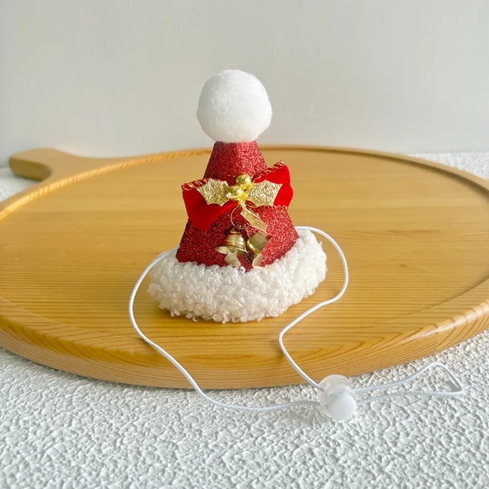 Handmade Christmas Pet Hat Soft Pompon Adjustable Strap Dog Knitted Bonnet Knitted Yarn Elastic Band Yarn Kitten Headwear
