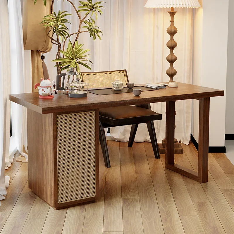 All solid wood new Chinese-style North American black walnut balcony tea table and chair combination household small tea making