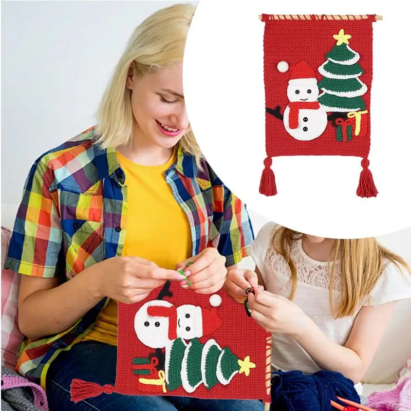 Christmas Crocheting Kit Handmade Holiday Theme Tapestry Knitting Set Handmade Crochet Complete Knitting Kit With Step-by-Step