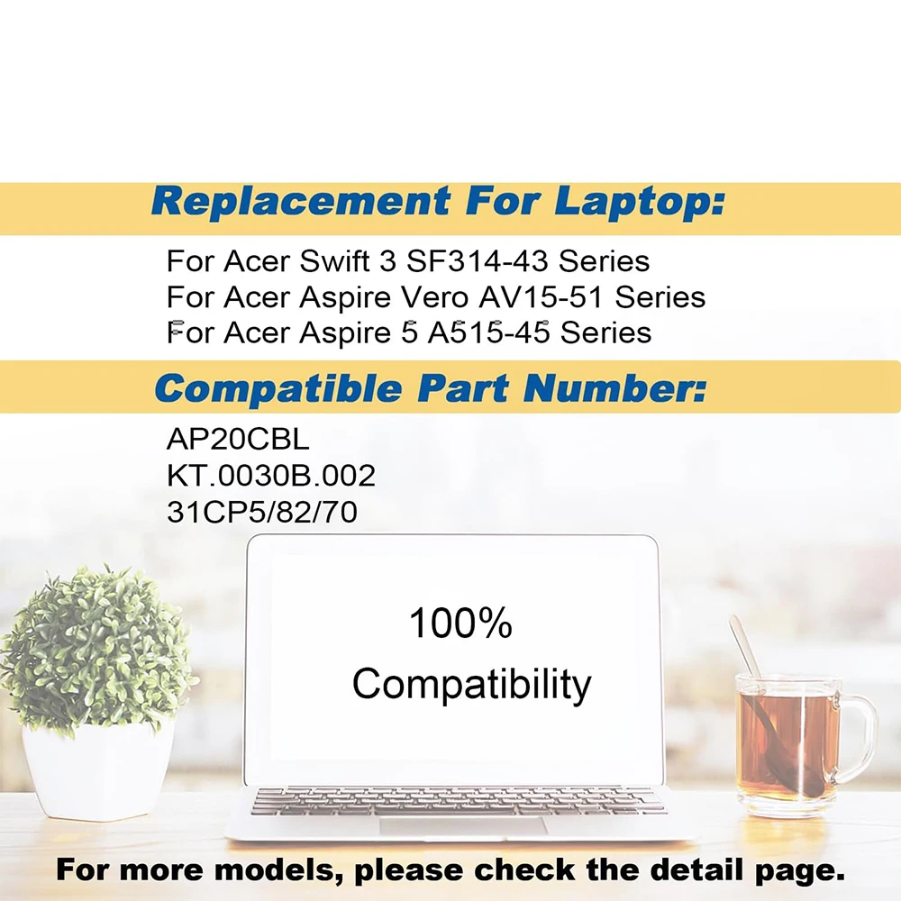AP20CBL Laptop Battery for Acer Aspire 5 A515-45 A515-46 A515-45G Aspire 7 A715-43G Swift 3 SF314-43 SF314-511 Vero AV15-51