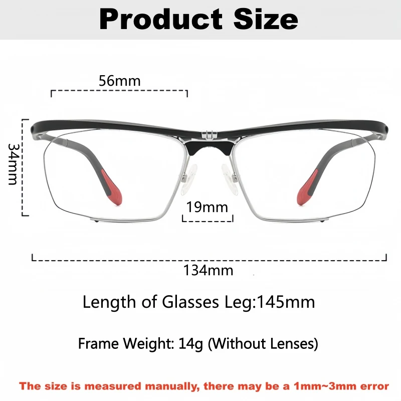 YIMARUILI Men and Women Sports Half Frame Glasses Flip Design Ultra Light Tungsten Carbon Plastic Steel Small Size Eyeglasses