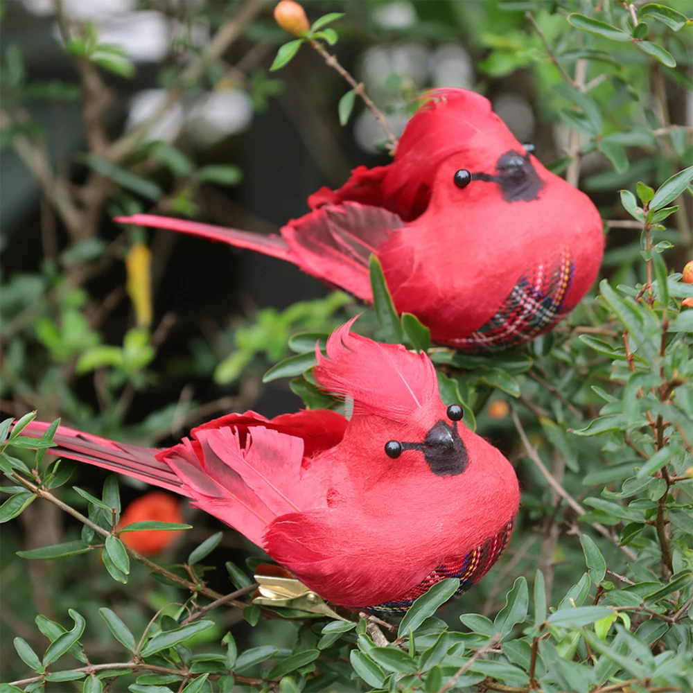 

2pcs Simulation Feather Red Bird Christmas Tree Decoration Garden Courtyard Paradise Bird Ornament Outdoor Indoor