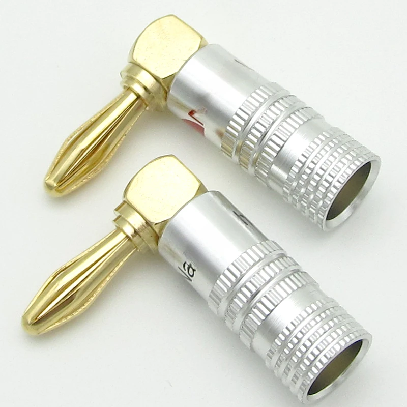 High-quality 4 PCS L Type Banana Plug Right Angle Speaker Adapter Wire Cable Connector Gold Plated For HiFi Musical Audio