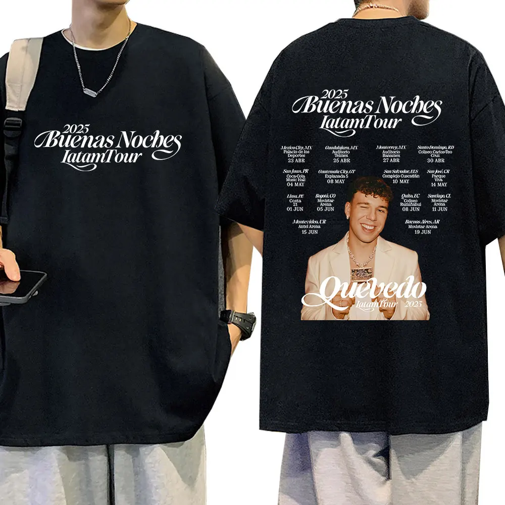 

Rapper Quevedo 2025 Buenas Noches Latam Tour Tshirt Men Women Clothing Fashion Hip Hop Oversized Cotton T-shirt Retro T-shirts