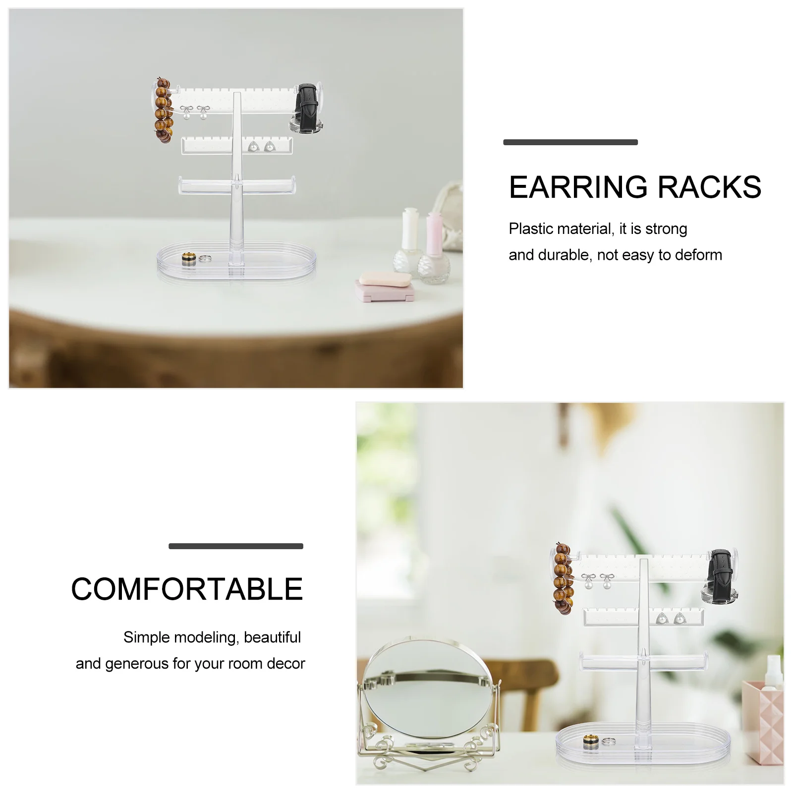 

1pcs Jewelry Stand Rack 3-Tier Tower With Oval Base Storage Durable Plastic Jewelry Holder For Earring Necklace Display