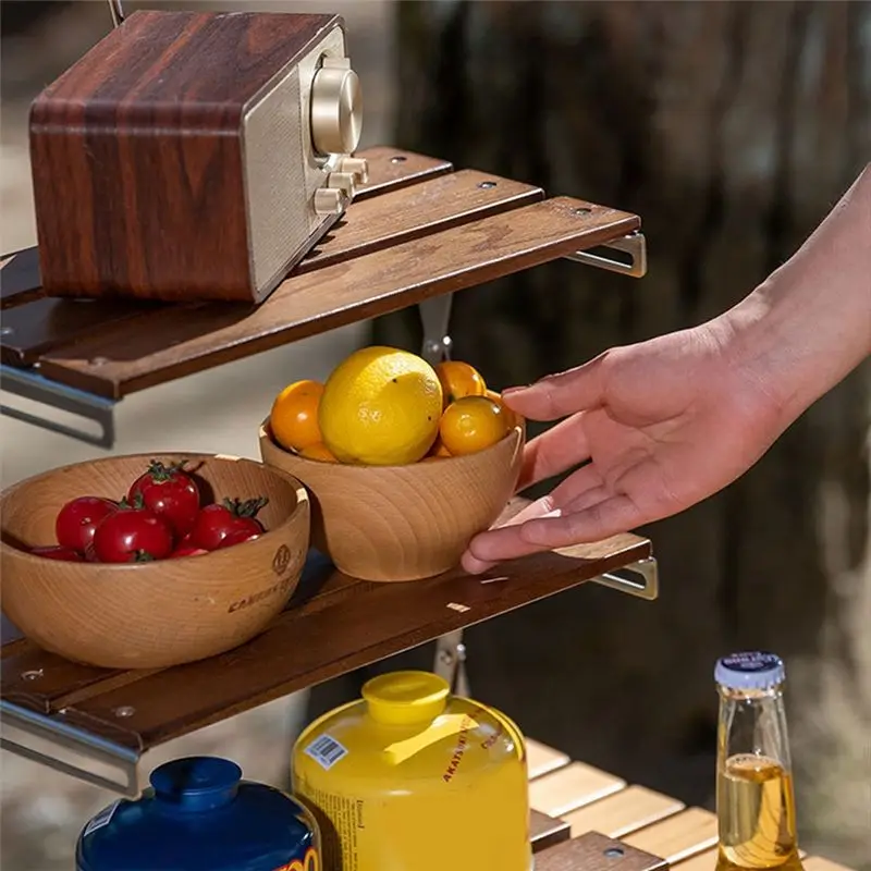 AB39-رف التخييم في الهواء الطلق المحمولة 3-Tier رف يسهل حملها طوي نزهة التخييم الشواء طاولة قابلة للطي ، اتقان غرامة #3