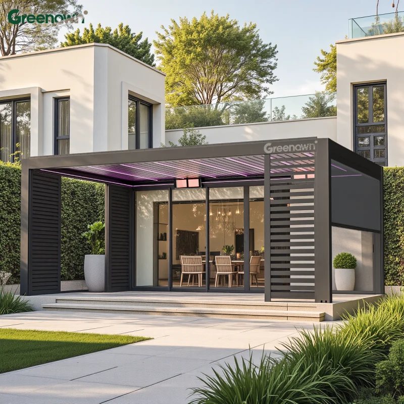 Bioclimatic pergola side wall aluminum waterproof pergola for privacy and wind protection, modern garden aluminum pergola